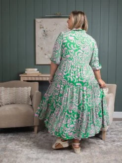 Abstract Print 3/4 Sleeve Tiered Midi Dress | S - 3X -STACCAT Clothing Shop 0114a79a0aac00e980fa8f2d683071ee