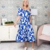 Leaf Pattern Square Neckline Baby Doll Short Sleeves Midi Dress | S-3X -STACCAT Clothing Shop 0fed6b9c71d3456293d5ba401ef6a927