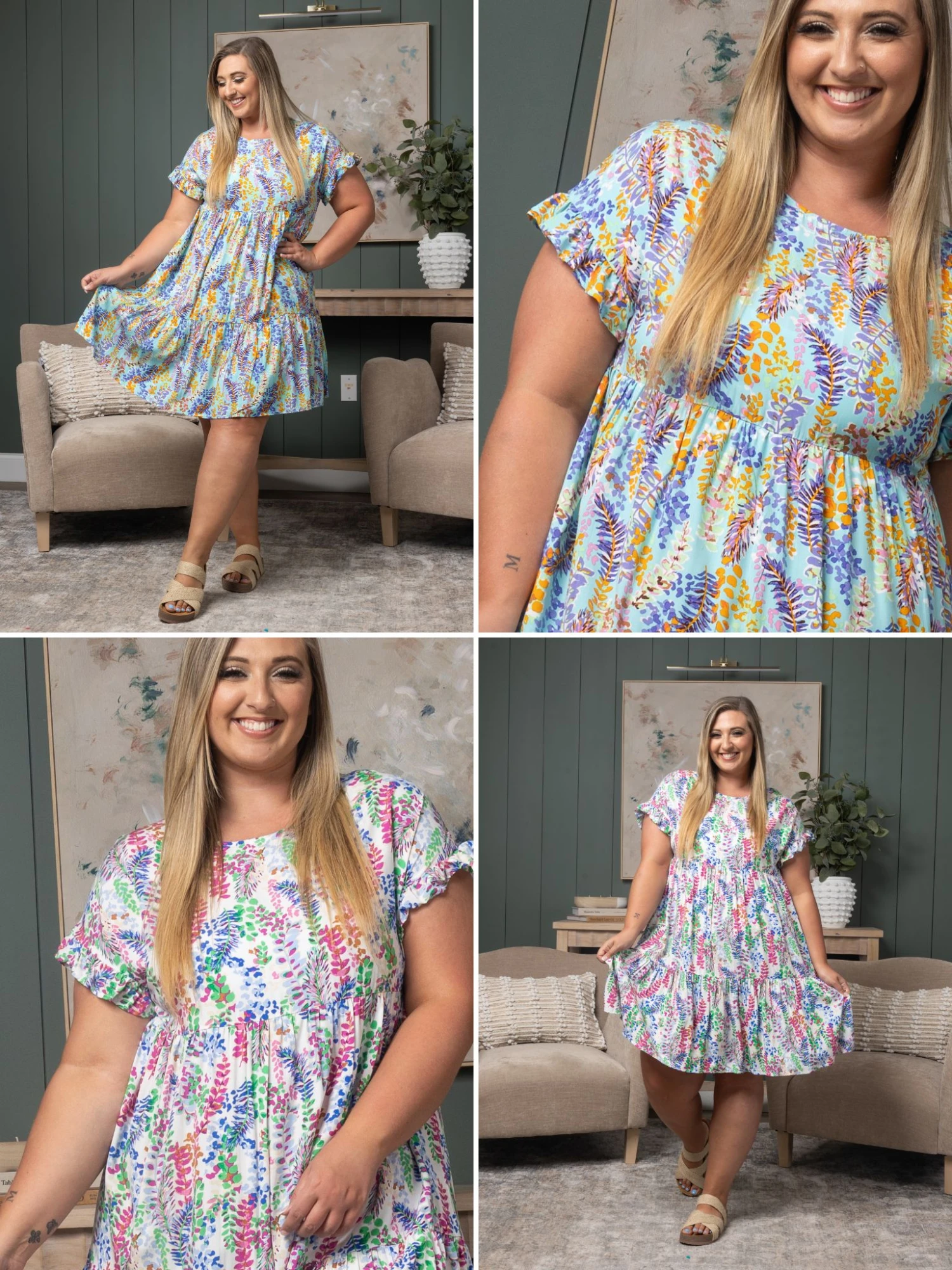 Print Ruffle Sleeve Babydoll Dress | S - 3X 3 Print Ruffle Sleeve Babydoll Dress | S - 3X