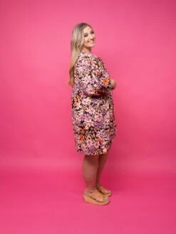 Floral Center Tie Front Mini Dress W/ 3/4 Puff Sleeves | S-3X -STACCAT Clothing Shop 28c7b2d4a47c70ebb80055e57122ea19