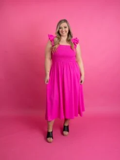 Smocked Bodice Square Neck Midi Dress W/ Ruffle Sleeves | S-3X -STACCAT Clothing Shop 2f84ca87c231396d2a9c885d3d690aef