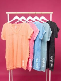 Zenana Washed Double Gauze Raw Edge V-Neck Dress | S - XL -STACCAT Clothing Shop 3a3501527a5da8cca087f8a99b2553f6