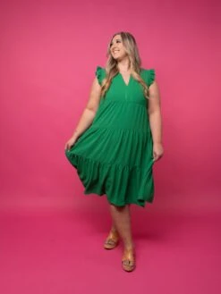 STACCATO Ruffle Sleeve V Neck Tiered Midi Dress | S - XL -STACCAT Clothing Shop 4a4a7d4aa6842ea8d69ba772fcadd267