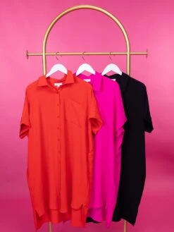 Button Down Drop Shoulder Collared Mini Dress W/ Pockets | S-3X