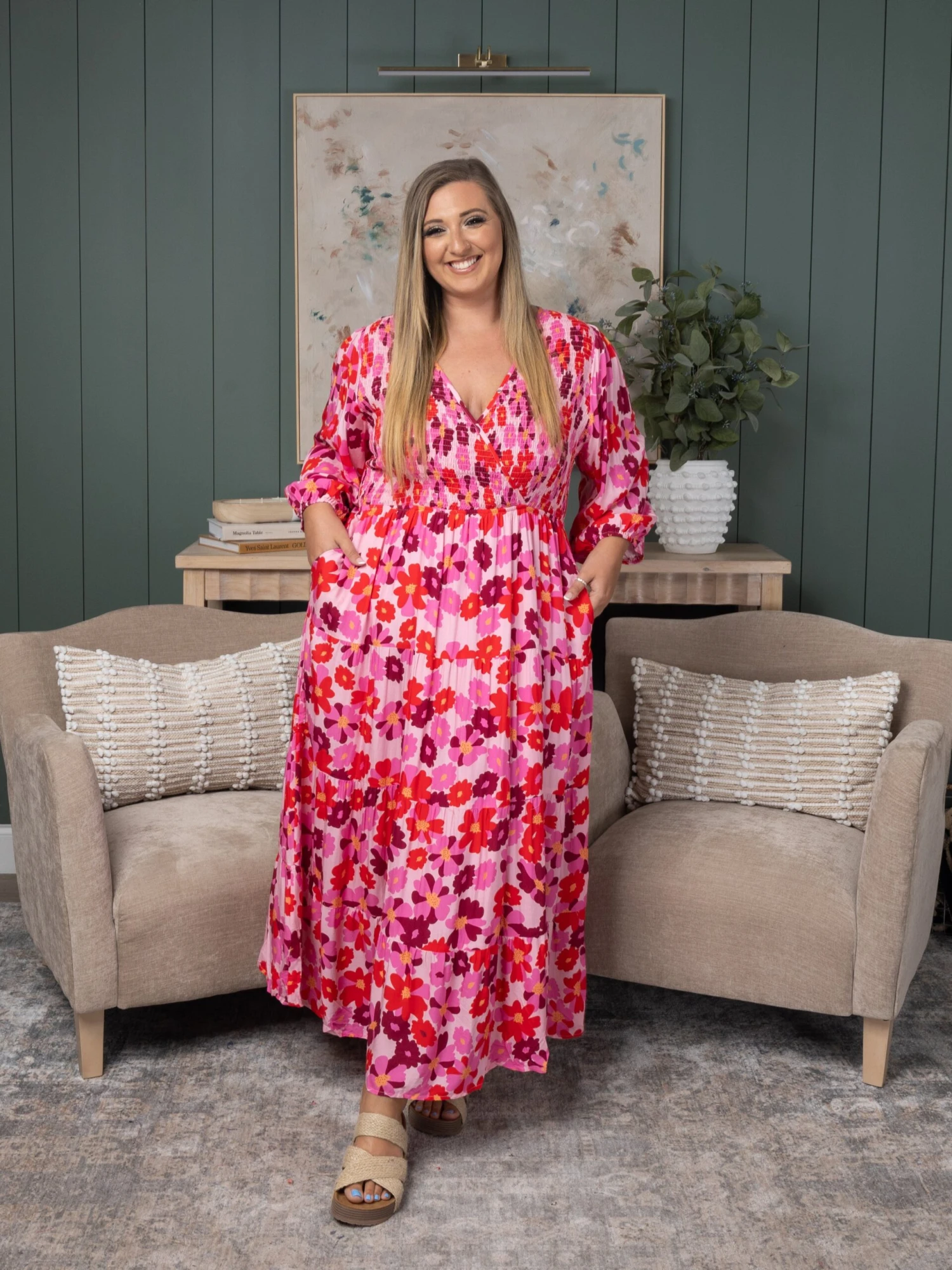 Floral Print Smocked Surplice Bodice Tiered Maxi Dress | S-3XL 3 Floral Print Smocked Surplice Bodice Tiered Maxi Dress | S-3XL