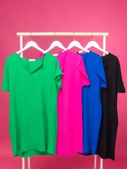 Airflow Solid Color Split Neck Shift Dress | S-3X