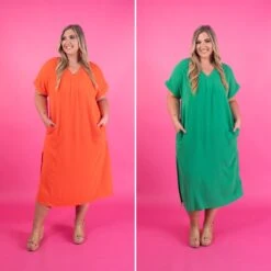 Airflow V-Neck Short Sleeve Maxi Dress W/ Slits | S - XL