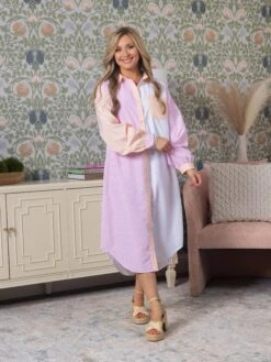 MultIcolor Button Down Shirt Dress | S-3X