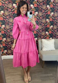 Washed Midi Collared Denim Dress | S - L