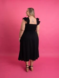 Smocked Bodice Square Neck Midi Dress W/ Ruffle Sleeves | S-3X -STACCAT Clothing Shop 7b7dad3a122d0140aafac26b8e73948b