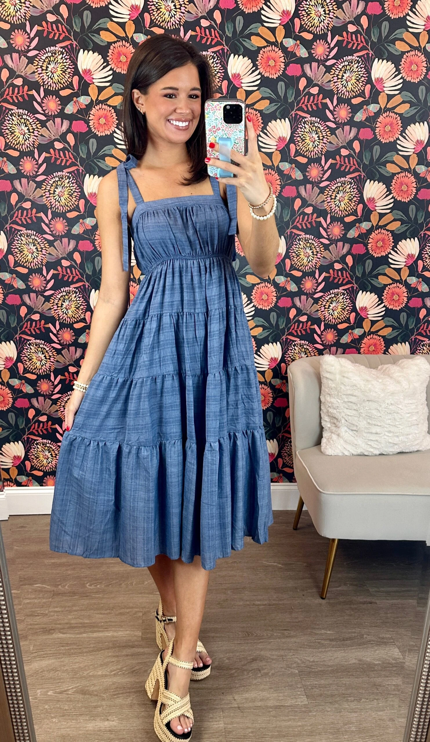 Adjustable Strap Midi Dress W/ Elastic Waist | S-L 3 Adjustable Strap Midi Dress W/ Elastic Waist | S-L