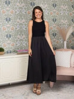 Knit Mixed Media Sleeveless Midi Dress | S - L -STACCAT Clothing Shop 9530ced6408b0594bcf4f85706f33858