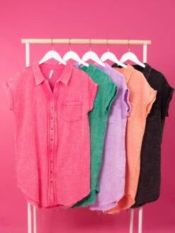 Zenana Washed Double Gauze Button Down Shirt Dress | S/M- L/XL