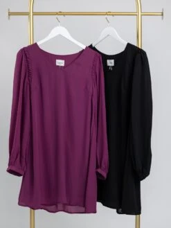 Long Sleeve V-Neck Flowy Woven Dress | S - L