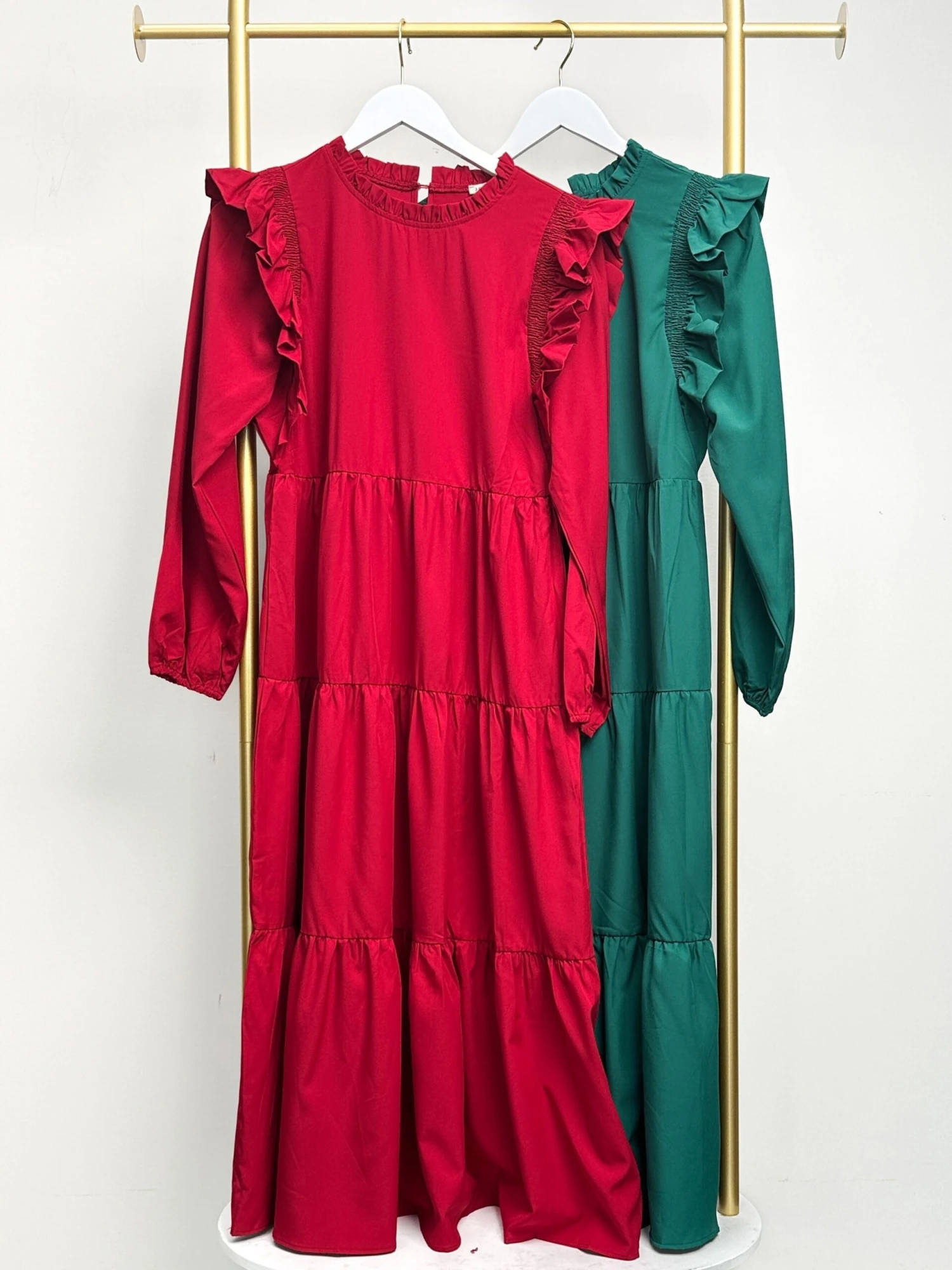 Round Neck Tiered Long Sleeve Maxi Dress W/ Ruffles | S-L 3 Round Neck Tiered Long Sleeve Maxi Dress W/ Ruffles | S-L