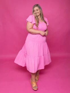 Flutter Sleeve V Neck Smocked Midi Dress | S-3X -STACCAT Clothing Shop On5m4LJQkwPLWfmE2uIspvbL5lYi6MqWLdoT3YKY