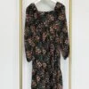Square Neck Textured Floral Print Long Sleeve Midi Dress | S-3X