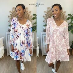 V Neck Dress With Puff Sleeves *Final Sale*