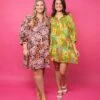 Floral Center Tie Front Mini Dress W/ 3/4 Puff Sleeves | S-3X -STACCAT Clothing Shop adc410f76901c007b6c38e54dc7b06e4