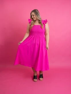 Smocked Bodice Square Neck Midi Dress W/ Ruffle Sleeves | S-3X -STACCAT Clothing Shop b01cc5d4ac7d122063b54e4fb082ad86