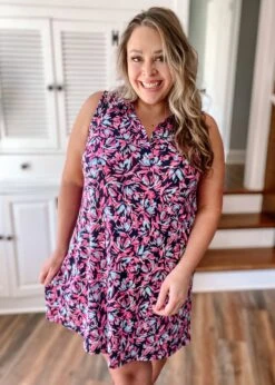 White Birch Sleeveless Floral Print Knit Dress | S-3X