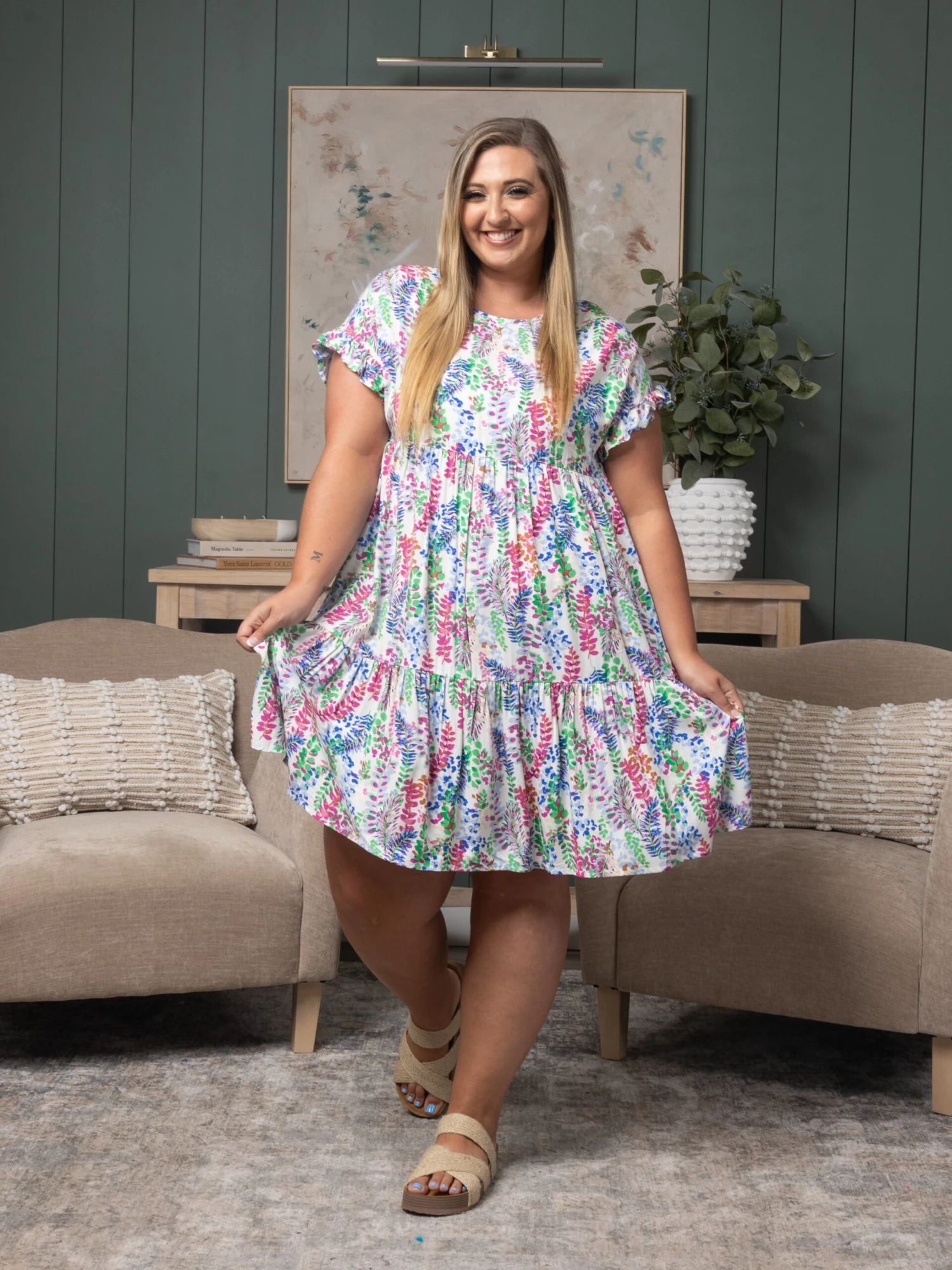 Print Ruffle Sleeve Babydoll Dress | S - 3X 8 Print Ruffle Sleeve Babydoll Dress | S - 3X - Image 6