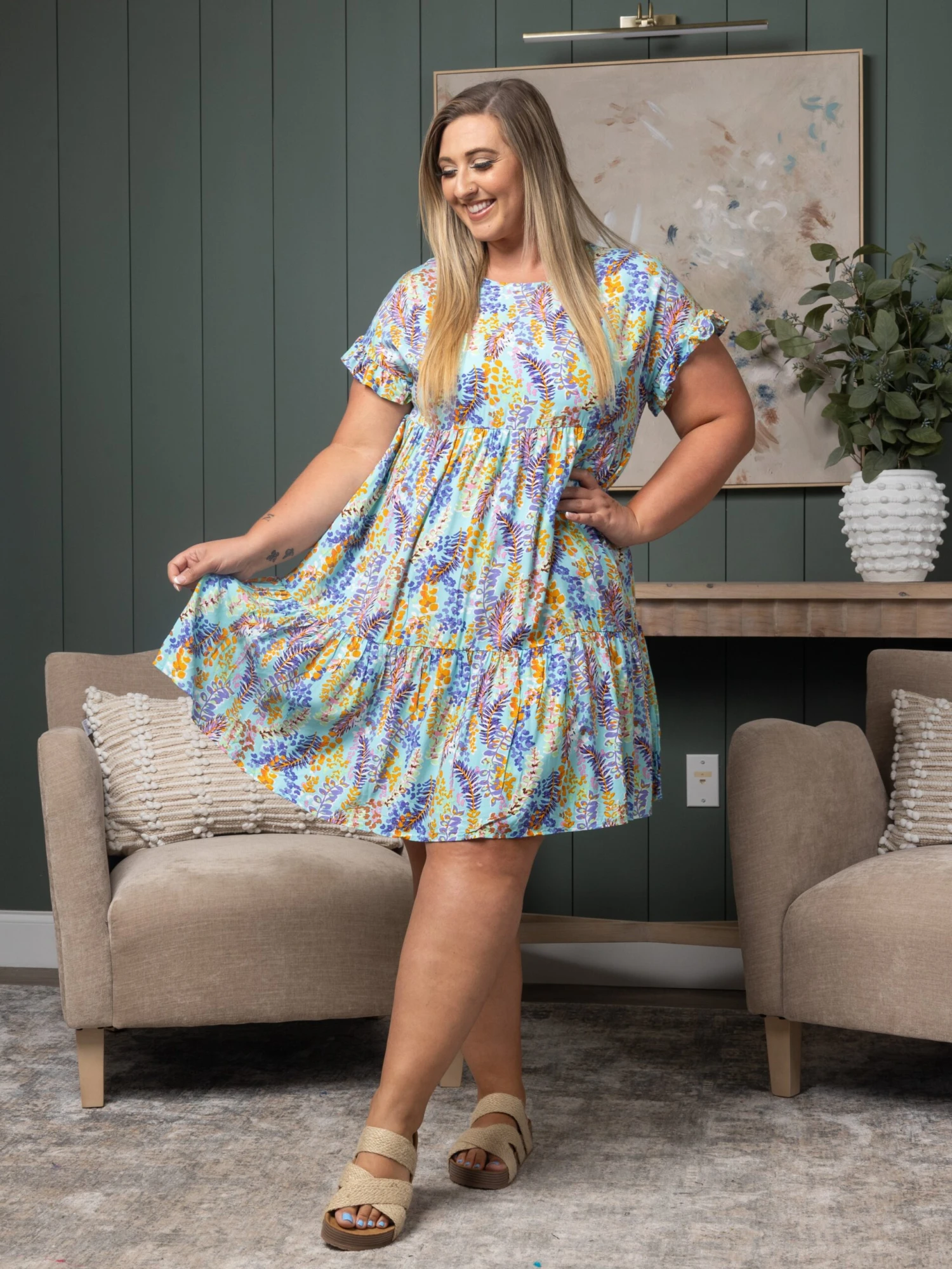 Print Ruffle Sleeve Babydoll Dress | S - 3X 5 Print Ruffle Sleeve Babydoll Dress | S - 3X - Image 3