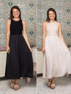 Knit Mixed Media Sleeveless Midi Dress | S - L