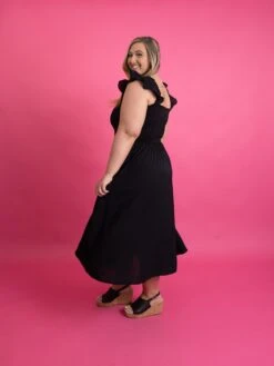 Smocked Bodice Square Neck Midi Dress W/ Ruffle Sleeves | S-3X -STACCAT Clothing Shop f0b1b9b951a9415f99a9c7b6173b1237