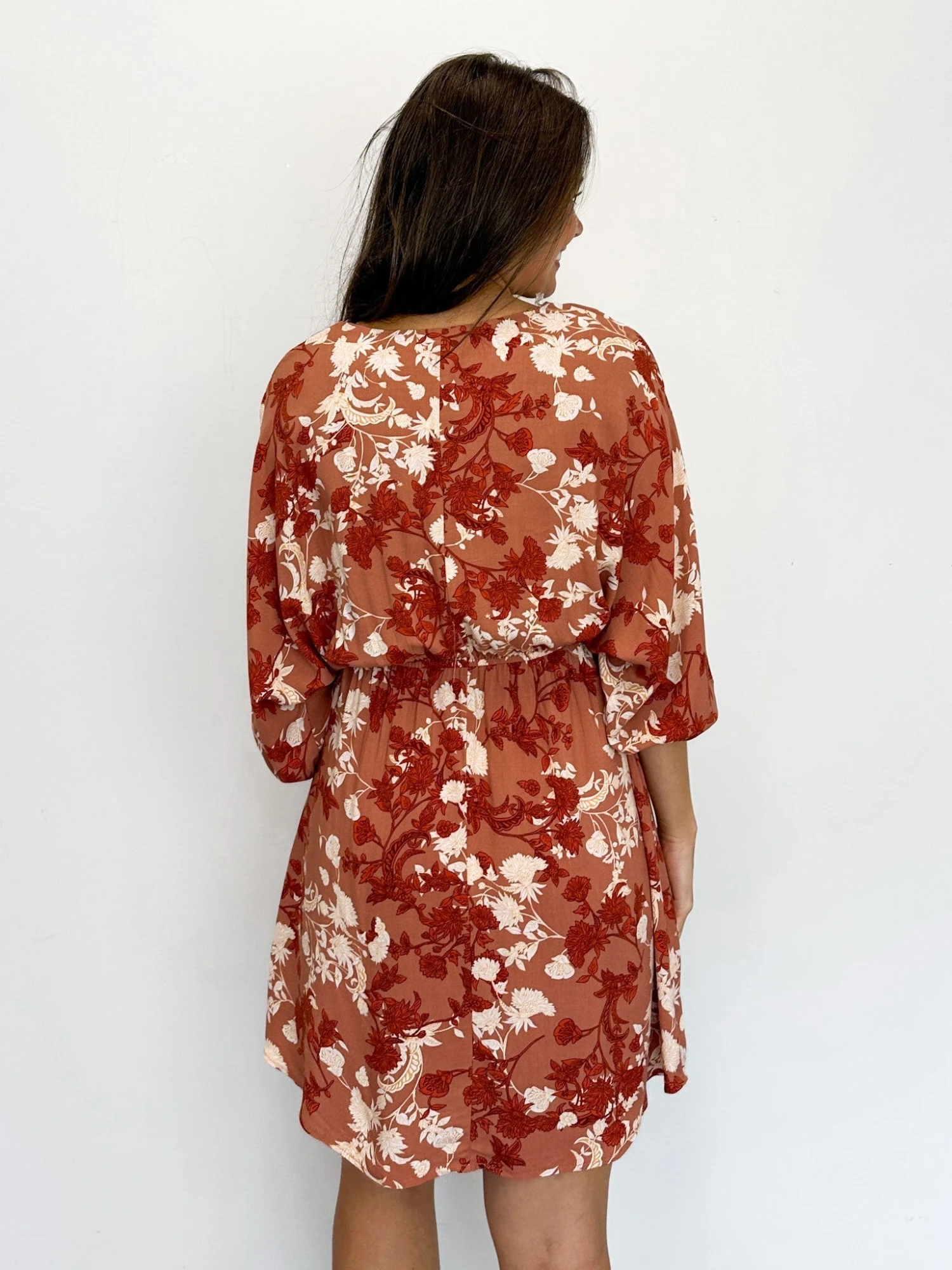 Floral Print 3/4 Sleeve V-Neck Mini Dress | S - L 4 Floral Print 3/4 Sleeve V-Neck Mini Dress | S - L - Image 3